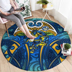 Parramatta Eels Rugby Round Carpet Polynesian Tribal Eel Warrior Blue Gold Pattern