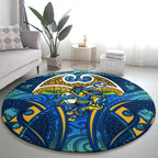 Parramatta Eels Rugby Round Carpet Polynesian Tribal Eel Warrior Blue Gold Pattern