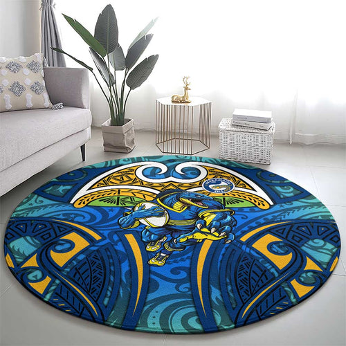 Parramatta Eels Rugby Round Carpet Polynesian Tribal Eel Warrior Blue Gold Pattern