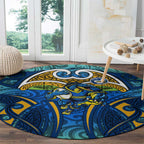 Parramatta Eels Rugby Round Carpet Polynesian Tribal Eel Warrior Blue Gold Pattern