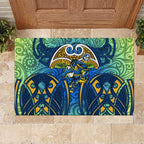 Parramatta Eels Rugby Rubber Doormat Polynesian Tribal Eel Warrior Blue Gold Pattern