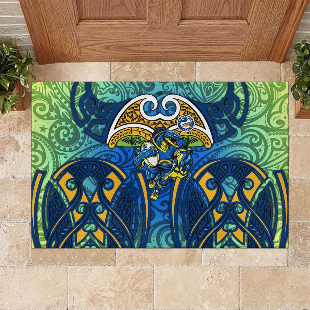 Parramatta Eels Rugby Rubber Doormat Polynesian Tribal Eel Warrior Blue Gold Pattern