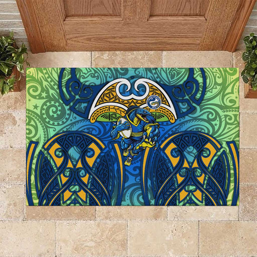 Parramatta Eels Rugby Rubber Doormat Polynesian Tribal Eel Warrior Blue Gold Pattern
