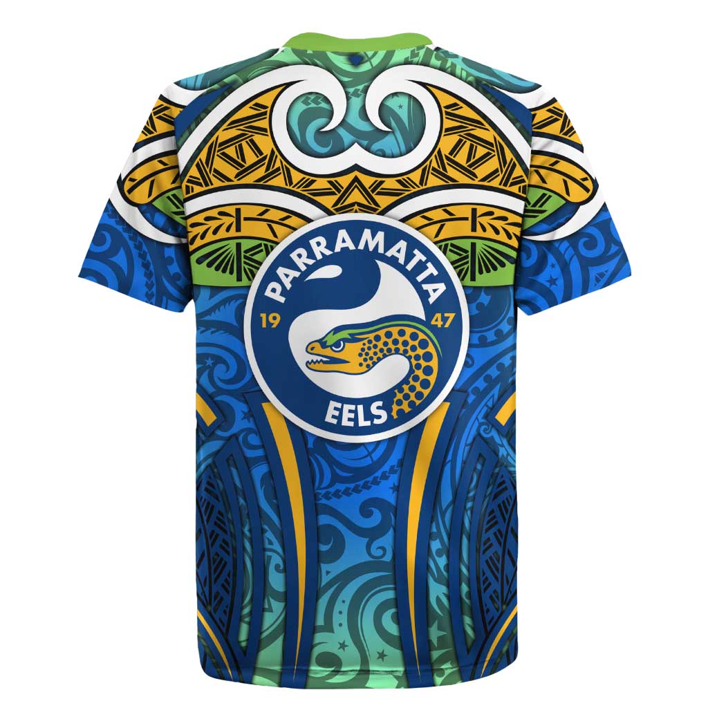 Parramatta Eels Rugby Rugby Jersey Polynesian Tribal Eel Warrior Blue Gold Pattern