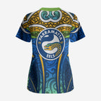 Parramatta Eels Rugby Scrub Top Polynesian Tribal Eel Warrior Blue Gold Pattern