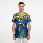 Parramatta Eels Rugby Scrub Top Polynesian Tribal Eel Warrior Blue Gold Pattern