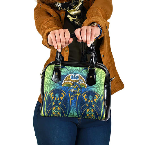 Parramatta Eels Rugby Shoulder Handbag Polynesian Tribal Eel Warrior Blue Gold Pattern