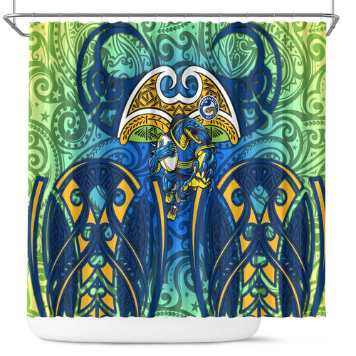 Parramatta Eels Rugby Shower Curtain Polynesian Tribal Eel Warrior Blue Gold Pattern