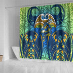 Parramatta Eels Rugby Shower Curtain Polynesian Tribal Eel Warrior Blue Gold Pattern