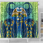Parramatta Eels Rugby Shower Curtain Polynesian Tribal Eel Warrior Blue Gold Pattern