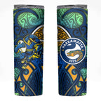 Parramatta Eels Rugby Skinny Tumbler Polynesian Tribal Eel Warrior Blue Gold Pattern