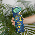 Parramatta Eels Rugby Skinny Tumbler Polynesian Tribal Eel Warrior Blue Gold Pattern