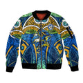 Parramatta Eels Rugby Sleeve Zip Bomber Jacket Polynesian Tribal Eel Warrior Blue Gold Pattern