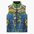 Parramatta Eels Rugby Sleeveless Puffer Jacket Polynesian Tribal Eel Warrior Blue Gold Pattern