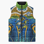 Parramatta Eels Rugby Sleeveless Puffer Jacket Polynesian Tribal Eel Warrior Blue Gold Pattern