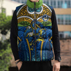 Parramatta Eels Rugby Sleeveless Puffer Jacket Polynesian Tribal Eel Warrior Blue Gold Pattern