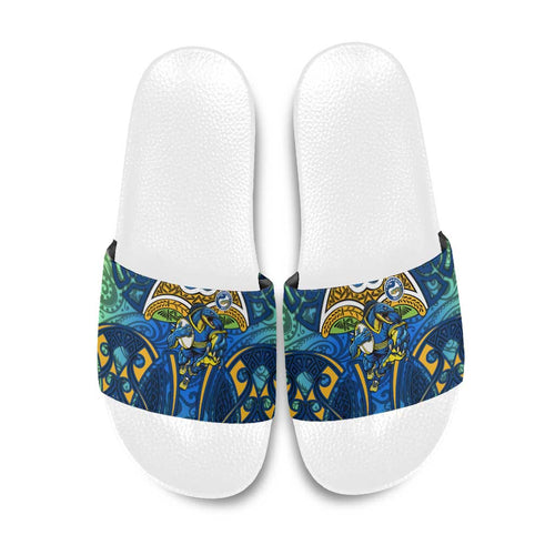Parramatta Eels Rugby Slide Sandals Polynesian Tribal Eel Warrior Blue Gold Pattern