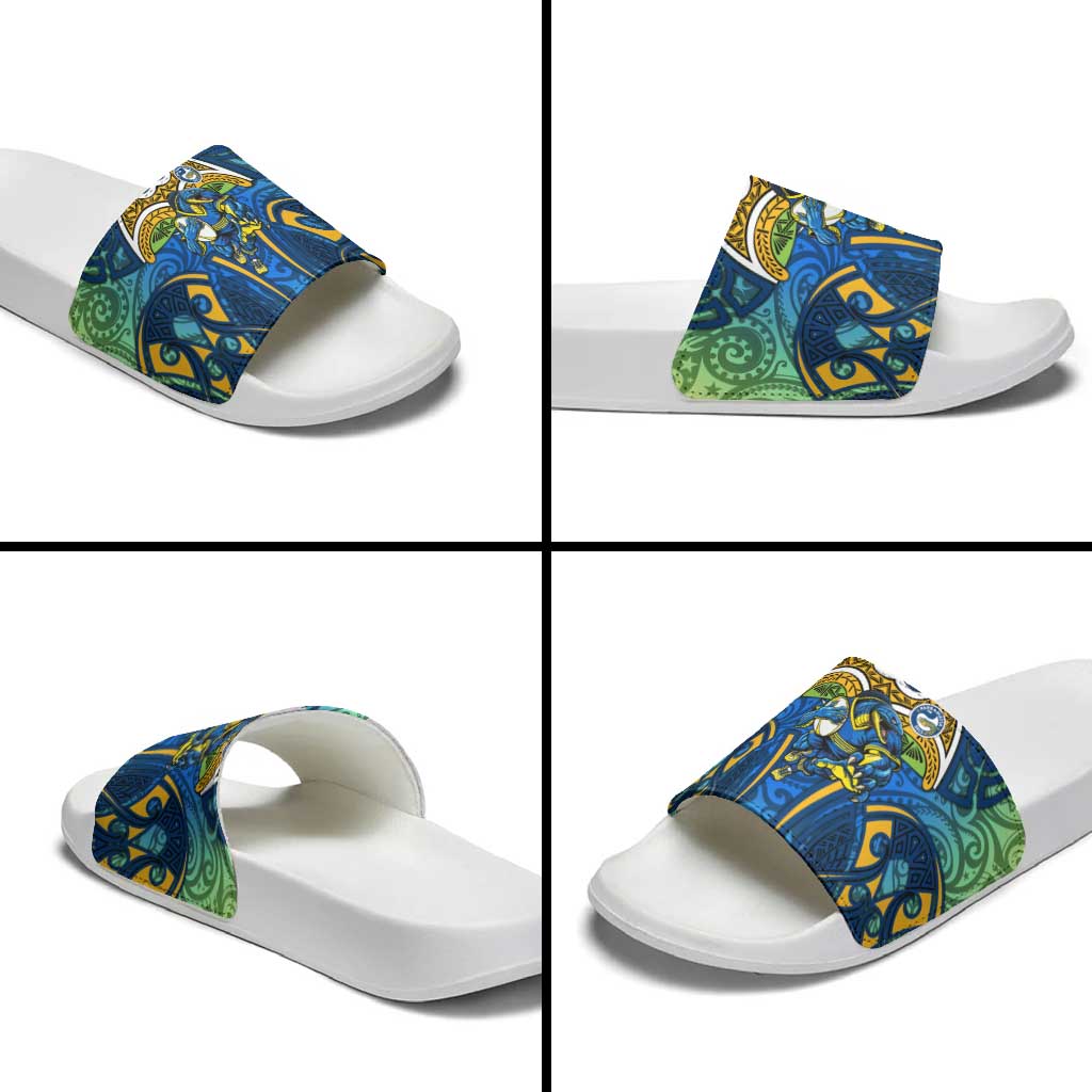 Parramatta Eels Rugby Slide Sandals Polynesian Tribal Eel Warrior Blue Gold Pattern
