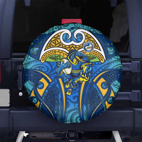 Parramatta Eels Rugby Spare Tire Cover Polynesian Tribal Eel Warrior Blue Gold Pattern