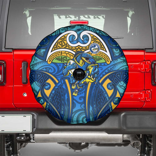 Parramatta Eels Rugby Spare Tire Cover Polynesian Tribal Eel Warrior Blue Gold Pattern