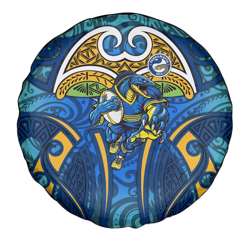 Parramatta Eels Rugby Spare Tire Cover Polynesian Tribal Eel Warrior Blue Gold Pattern