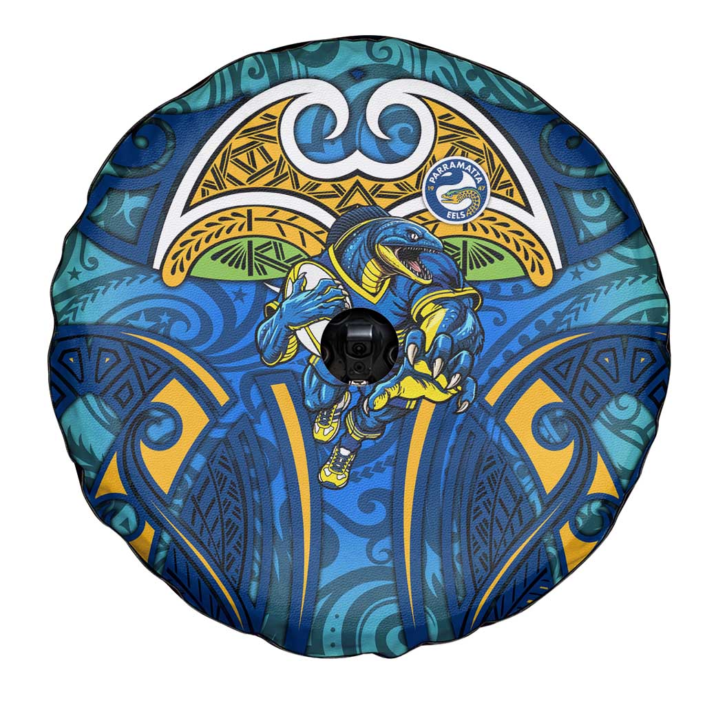 Parramatta Eels Rugby Spare Tire Cover Polynesian Tribal Eel Warrior Blue Gold Pattern