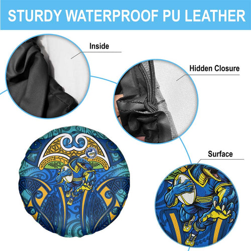 Parramatta Eels Rugby Spare Tire Cover Polynesian Tribal Eel Warrior Blue Gold Pattern