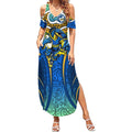 Parramatta Eels Rugby Summer Maxi Dress Polynesian Tribal Eel Warrior Blue Gold Pattern