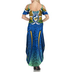 Parramatta Eels Rugby Summer Maxi Dress Polynesian Tribal Eel Warrior Blue Gold Pattern