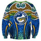 Parramatta Eels Rugby Sweatshirt Polynesian Tribal Eel Warrior Blue Gold Pattern