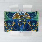 Parramatta Eels Rugby Tablecloth Polynesian Tribal Eel Warrior Blue Gold Pattern