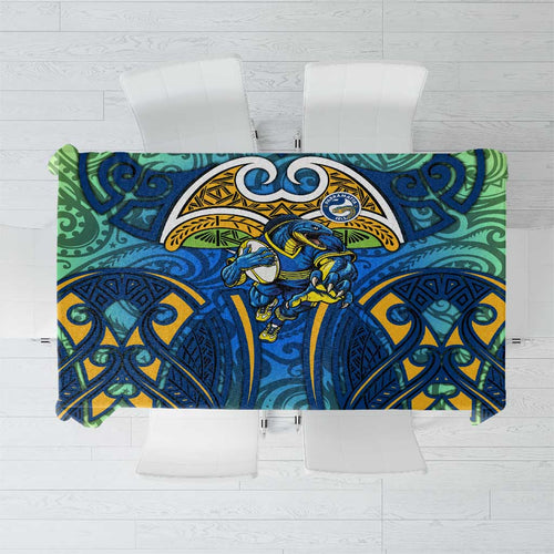 Parramatta Eels Rugby Tablecloth Polynesian Tribal Eel Warrior Blue Gold Pattern