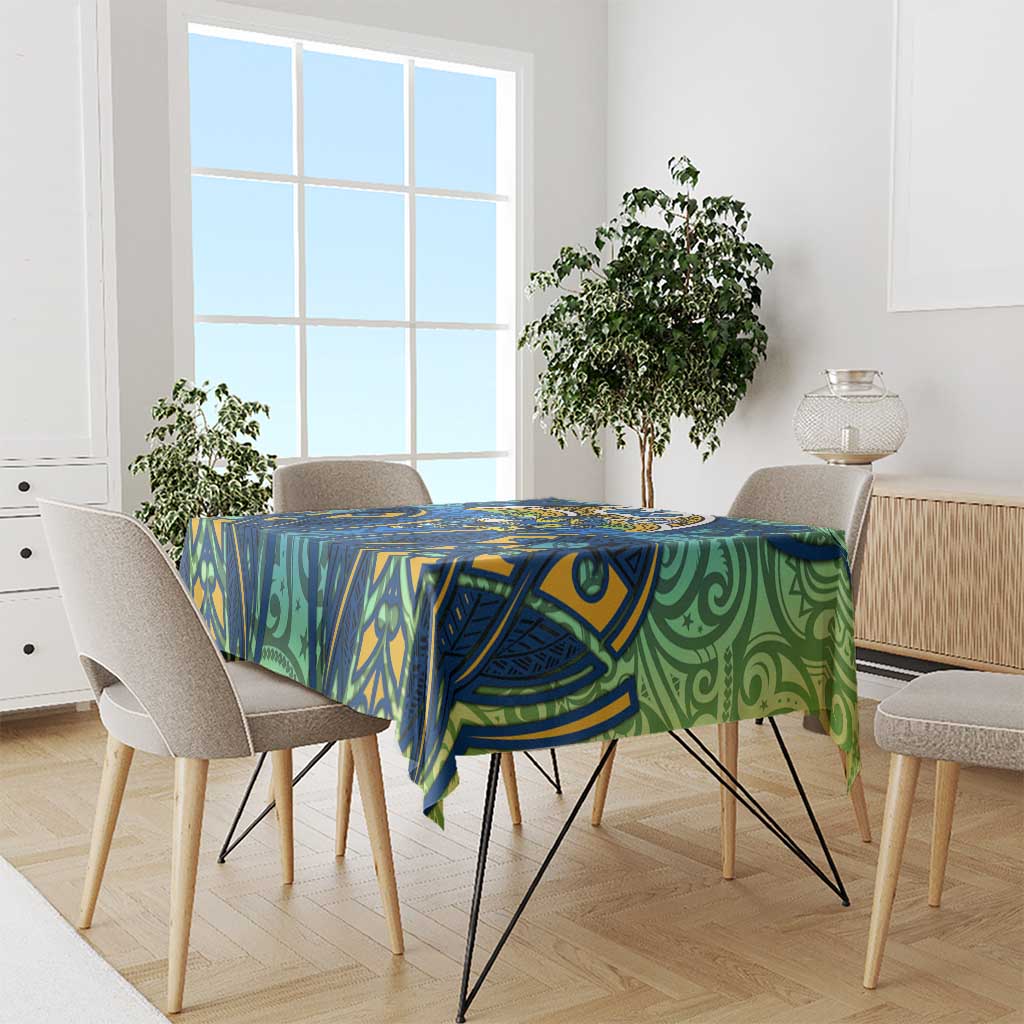 Parramatta Eels Rugby Tablecloth Polynesian Tribal Eel Warrior Blue Gold Pattern