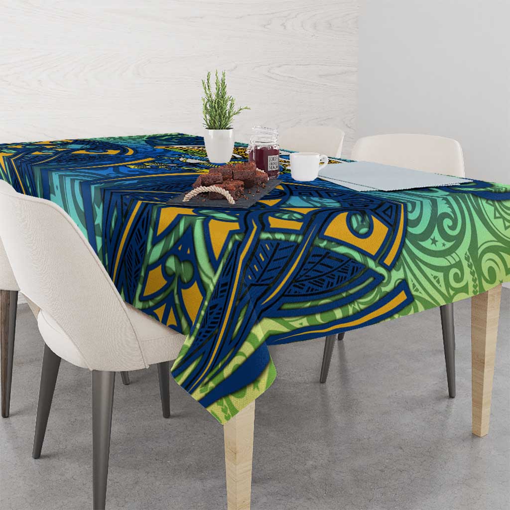 Parramatta Eels Rugby Tablecloth Polynesian Tribal Eel Warrior Blue Gold Pattern