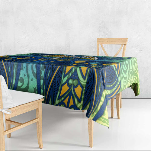 Parramatta Eels Rugby Tablecloth Polynesian Tribal Eel Warrior Blue Gold Pattern