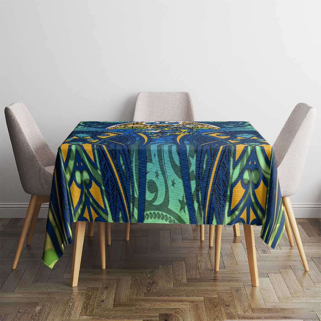 Parramatta Eels Rugby Tablecloth Polynesian Tribal Eel Warrior Blue Gold Pattern