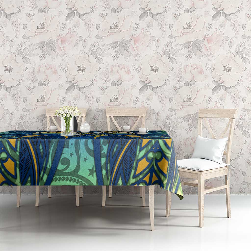 Parramatta Eels Rugby Tablecloth Polynesian Tribal Eel Warrior Blue Gold Pattern