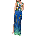 Parramatta Eels Rugby Tank Maxi Dress Polynesian Tribal Eel Warrior Blue Gold Pattern