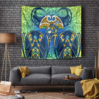 Parramatta Eels Rugby Tapestry Polynesian Tribal Eel Warrior Blue Gold Pattern