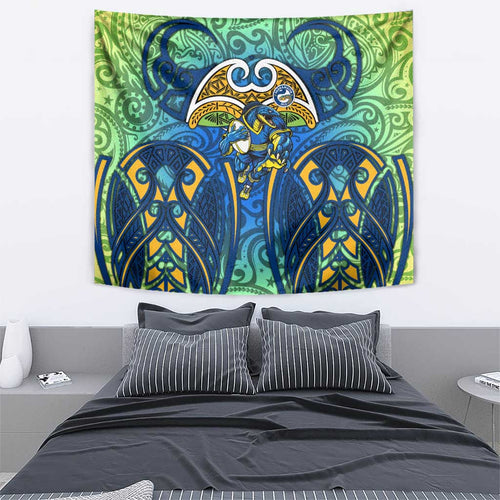 Parramatta Eels Rugby Tapestry Polynesian Tribal Eel Warrior Blue Gold Pattern