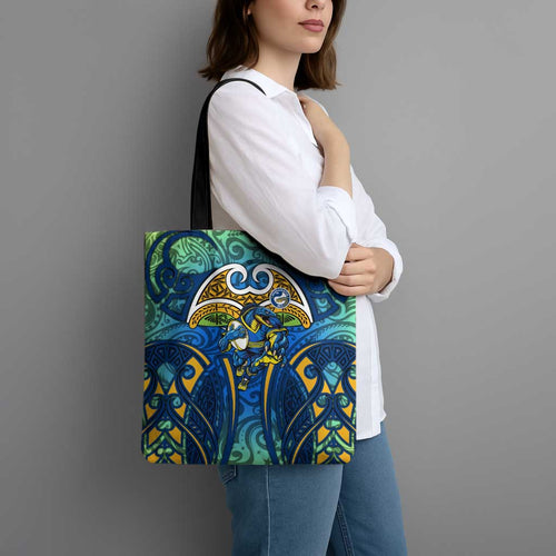 Parramatta Eels Rugby Tote Bag Polynesian Tribal Eel Warrior Blue Gold Pattern
