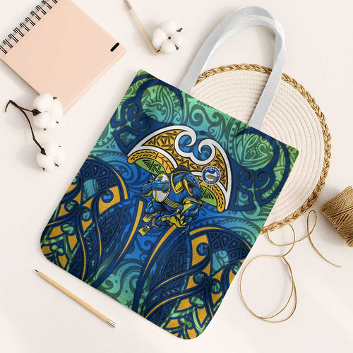 Parramatta Eels Rugby Tote Bag Polynesian Tribal Eel Warrior Blue Gold Pattern
