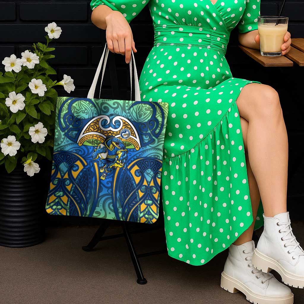 Parramatta Eels Rugby Tote Bag Polynesian Tribal Eel Warrior Blue Gold Pattern