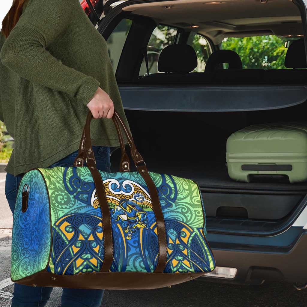 Parramatta Eels Rugby Travel Bag Polynesian Tribal Eel Warrior Blue Gold Pattern