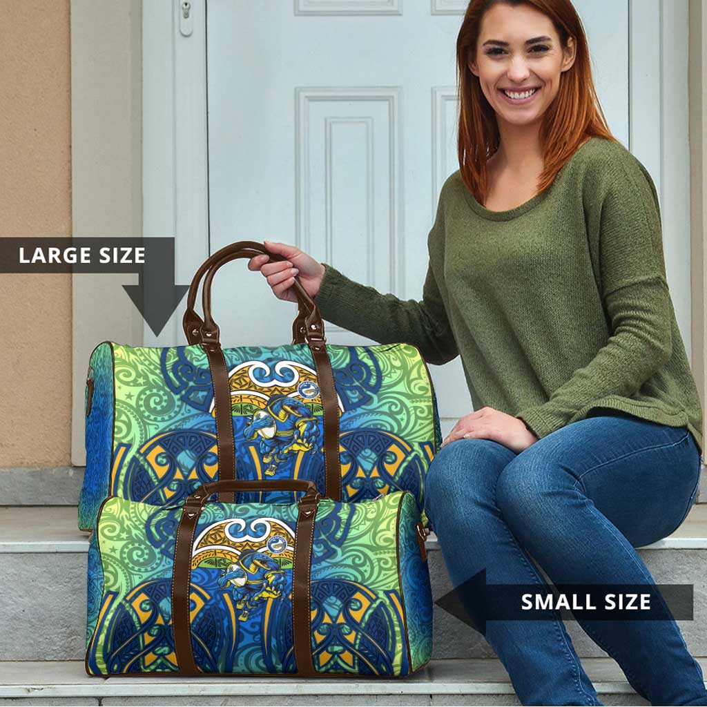 Parramatta Eels Rugby Travel Bag Polynesian Tribal Eel Warrior Blue Gold Pattern