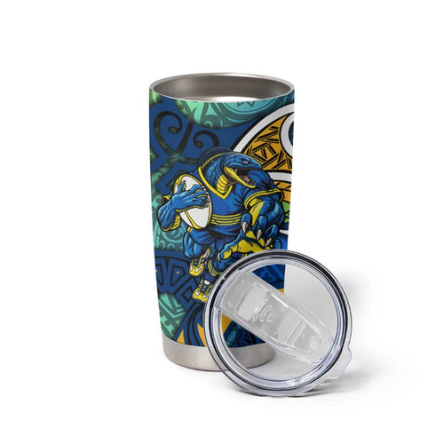 Parramatta Eels Rugby Tumbler Cup Polynesian Tribal Eel Warrior Blue Gold Pattern