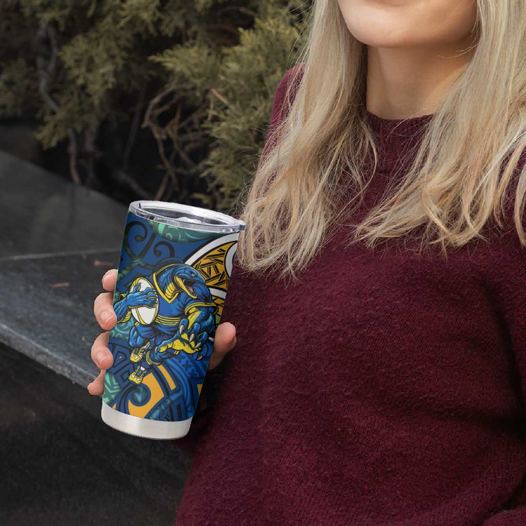 Parramatta Eels Rugby Tumbler Cup Polynesian Tribal Eel Warrior Blue Gold Pattern