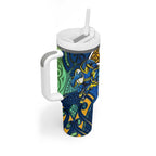 Parramatta Eels Rugby Tumbler With Handle Polynesian Tribal Eel Warrior Blue Gold Pattern
