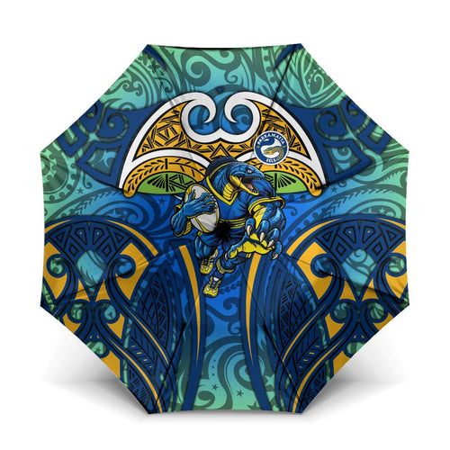 Parramatta Eels Rugby Umbrella Polynesian Tribal Eel Warrior Blue Gold Pattern