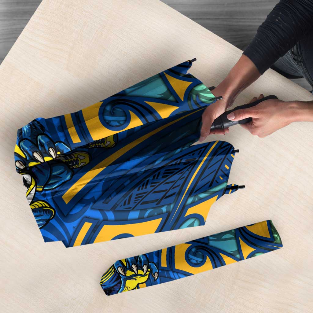 Parramatta Eels Rugby Umbrella Polynesian Tribal Eel Warrior Blue Gold Pattern